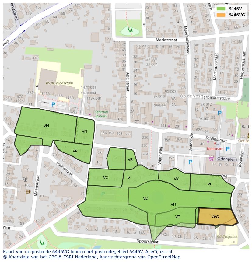 Afbeelding van het postcodegebied 6446 VG op de kaart.
