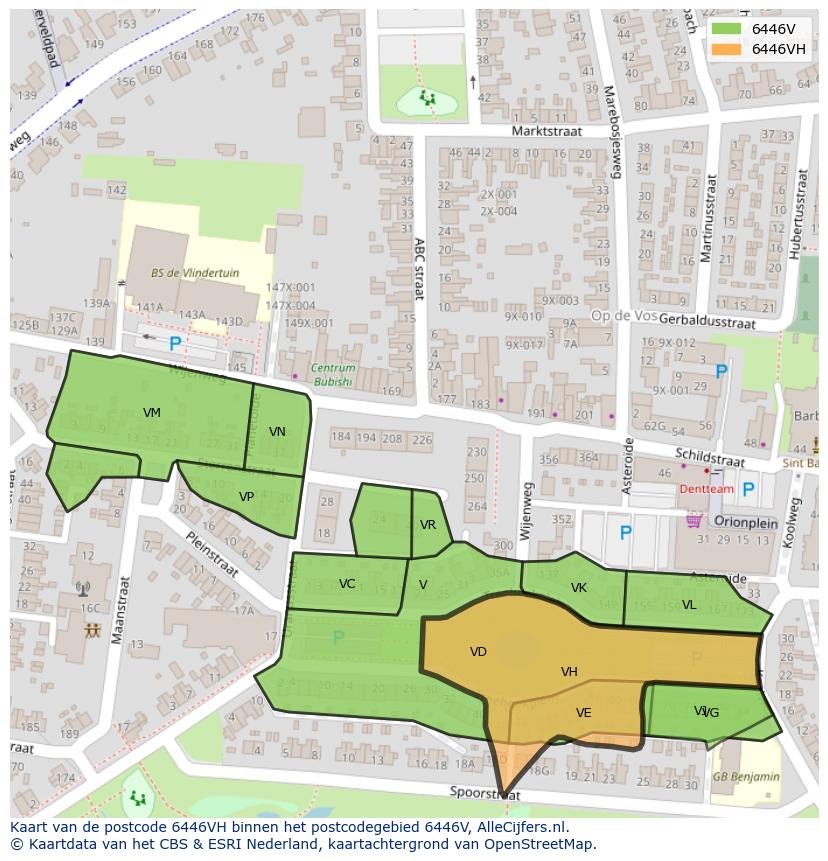 Afbeelding van het postcodegebied 6446 VH op de kaart.