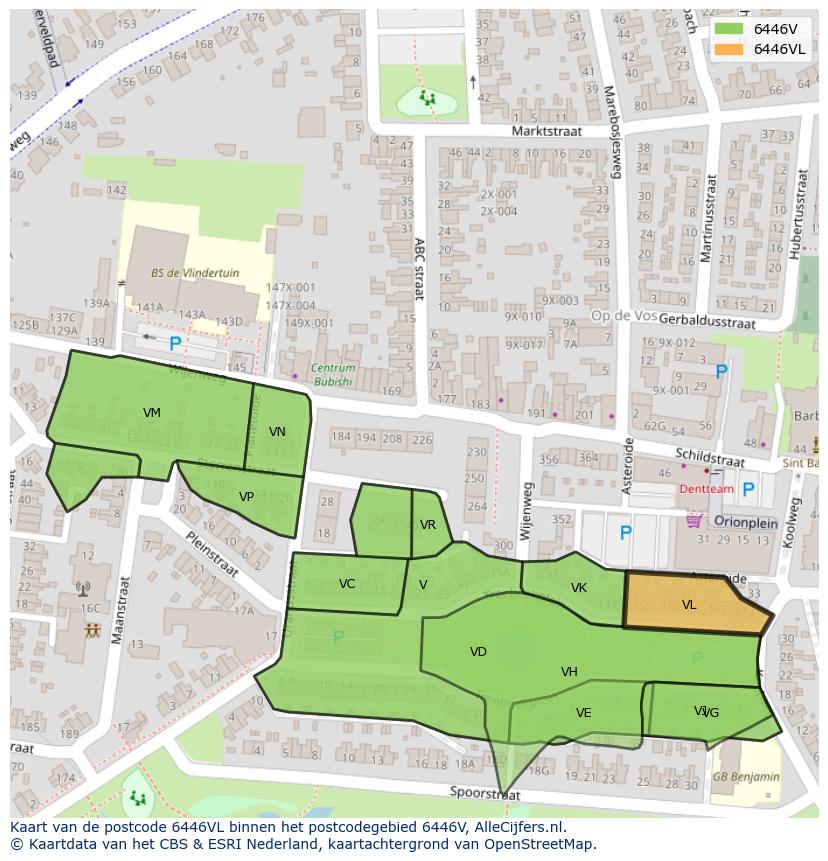 Afbeelding van het postcodegebied 6446 VL op de kaart.