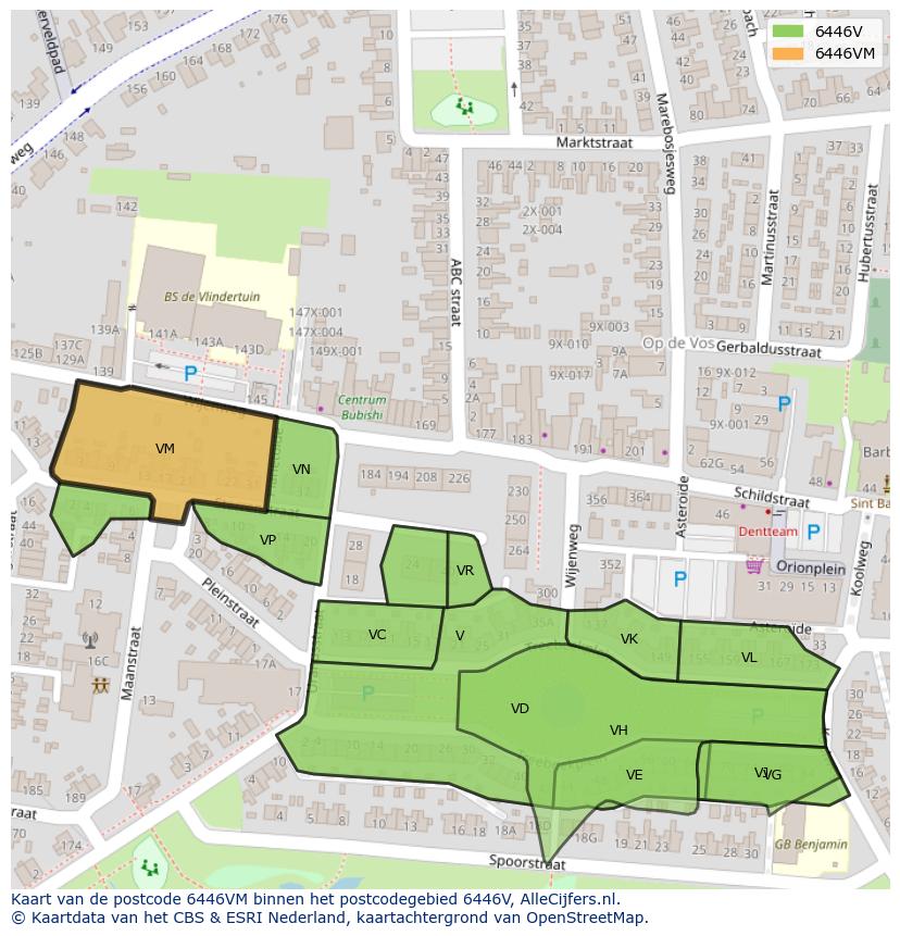 Afbeelding van het postcodegebied 6446 VM op de kaart.