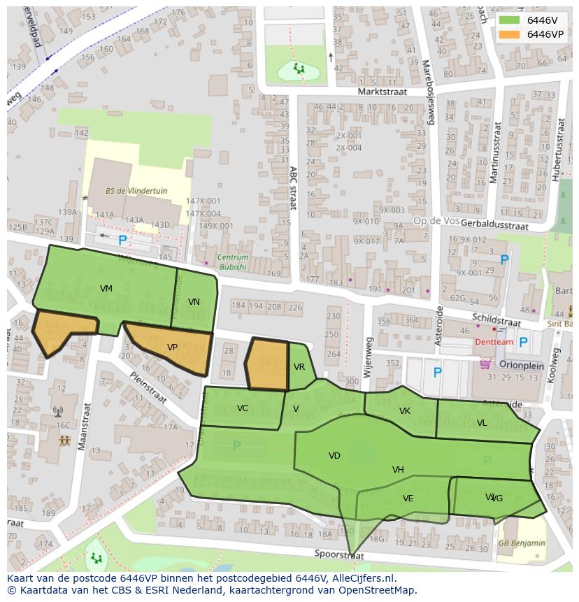 Afbeelding van het postcodegebied 6446 VP op de kaart.