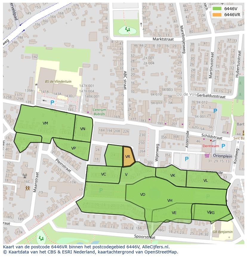 Afbeelding van het postcodegebied 6446 VR op de kaart.