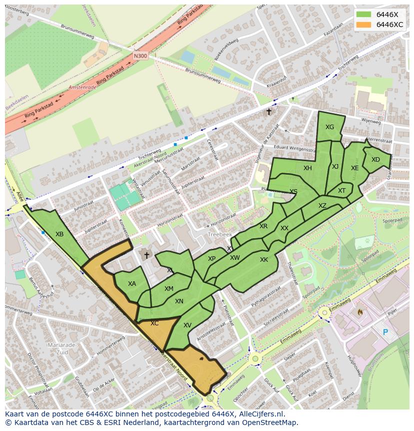 Afbeelding van het postcodegebied 6446 XC op de kaart.