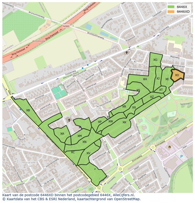 Afbeelding van het postcodegebied 6446 XD op de kaart.