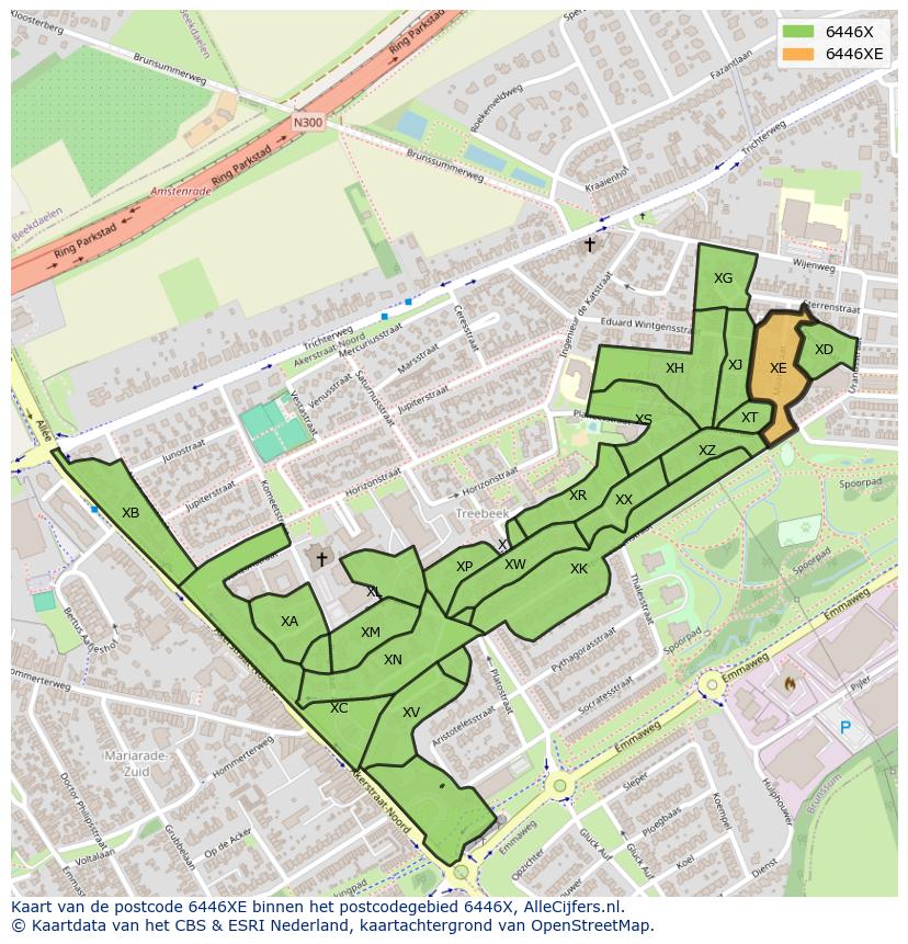 Afbeelding van het postcodegebied 6446 XE op de kaart.