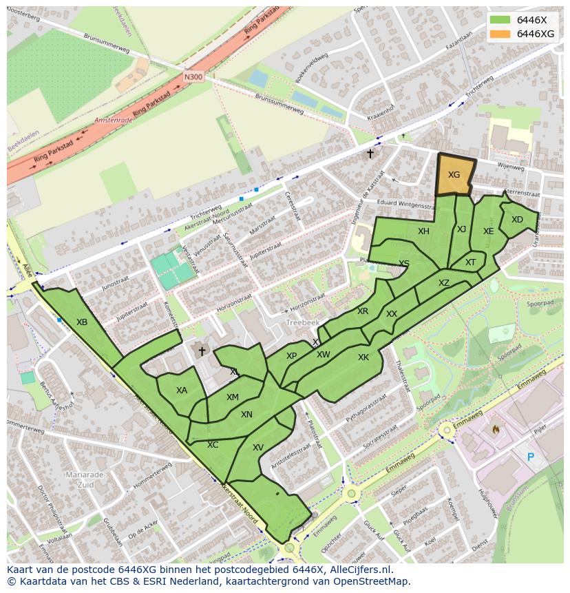 Afbeelding van het postcodegebied 6446 XG op de kaart.