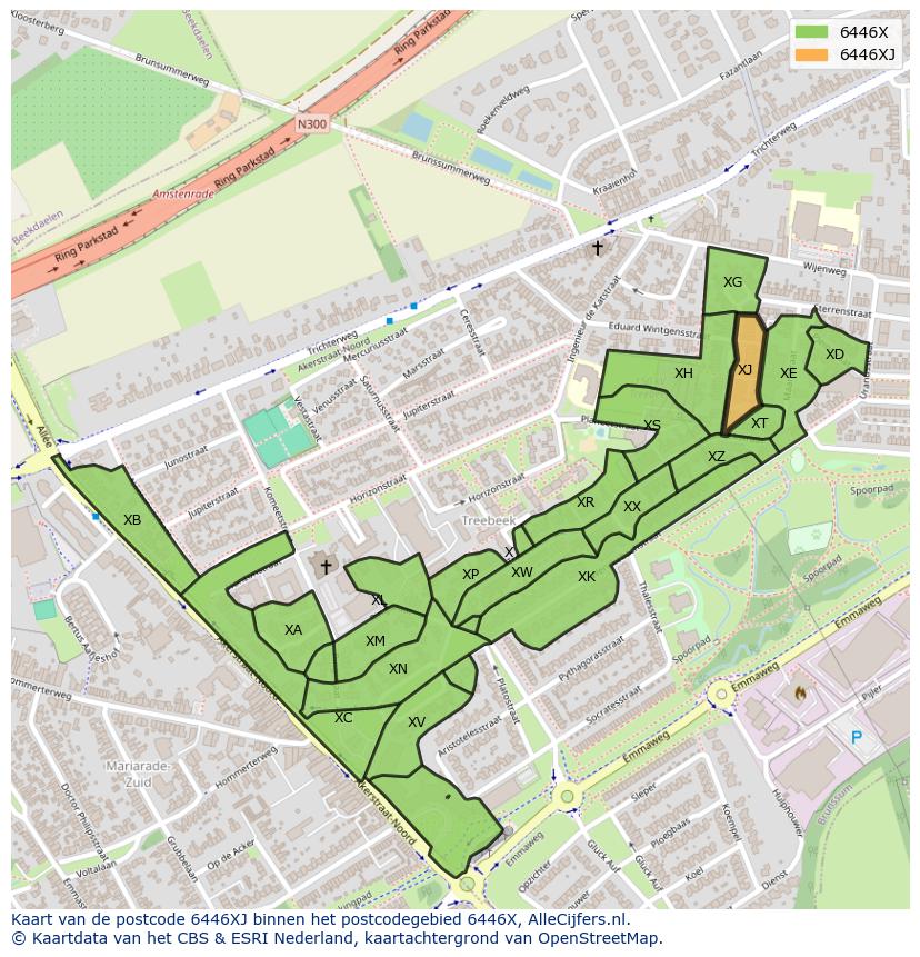 Afbeelding van het postcodegebied 6446 XJ op de kaart.