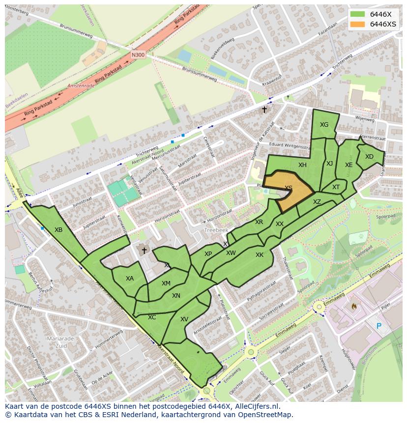 Afbeelding van het postcodegebied 6446 XS op de kaart.