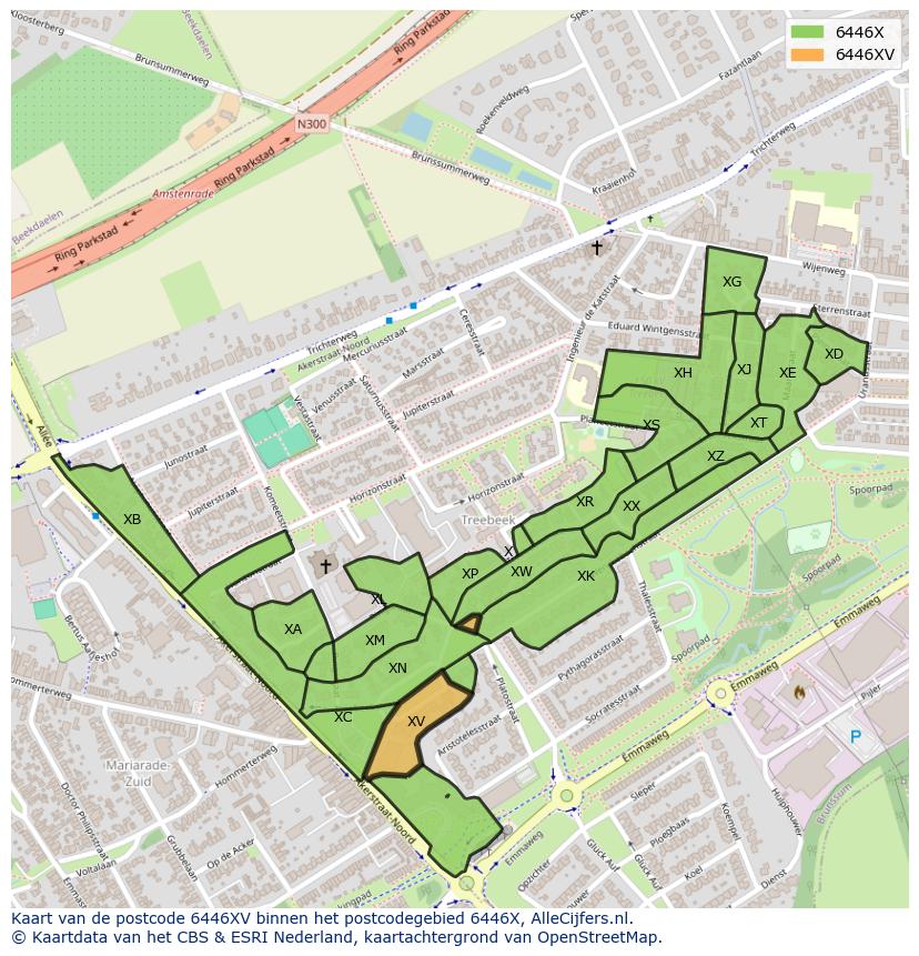 Afbeelding van het postcodegebied 6446 XV op de kaart.