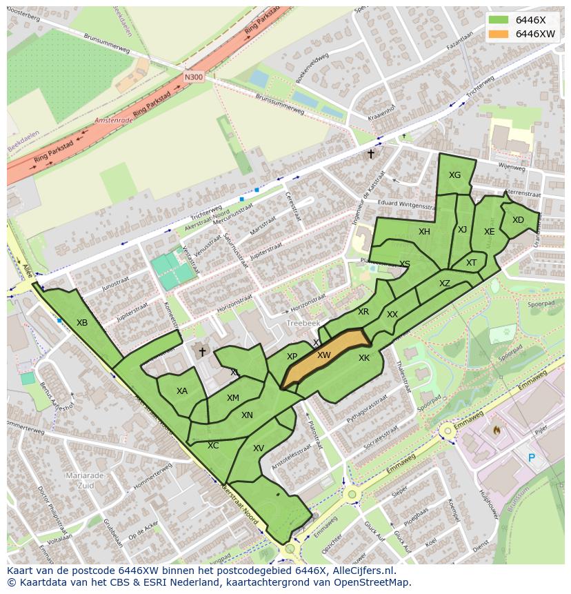 Afbeelding van het postcodegebied 6446 XW op de kaart.