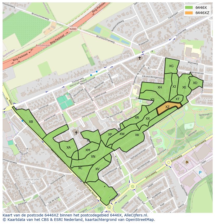 Afbeelding van het postcodegebied 6446 XZ op de kaart.