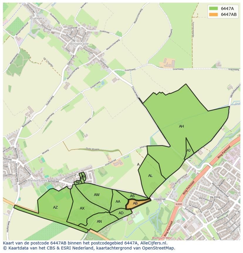 Afbeelding van het postcodegebied 6447 AB op de kaart.
