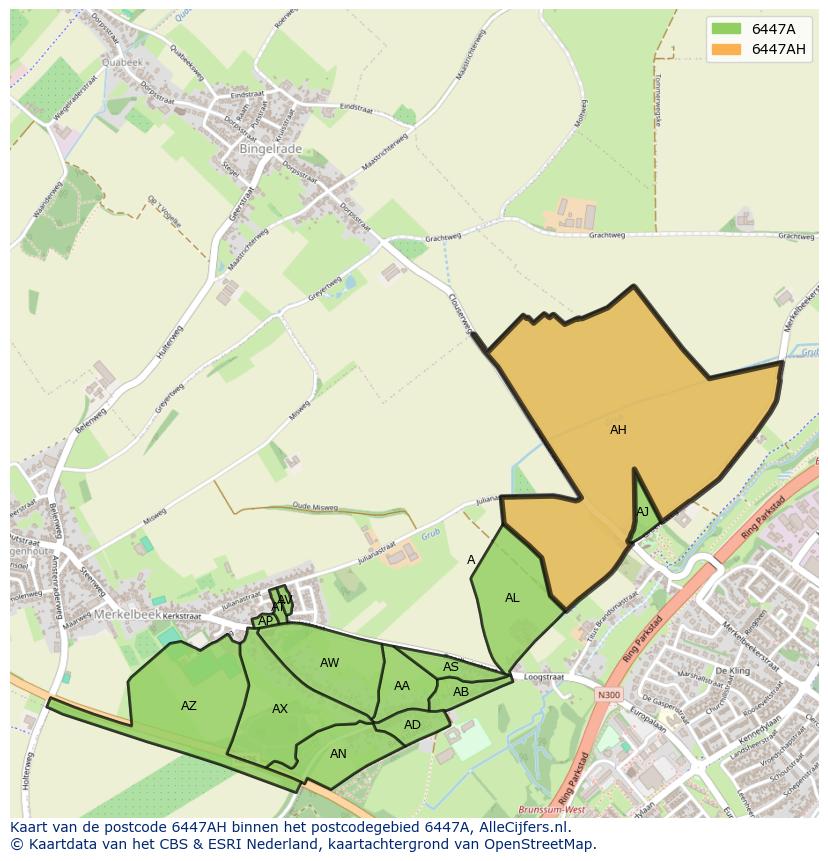 Afbeelding van het postcodegebied 6447 AH op de kaart.