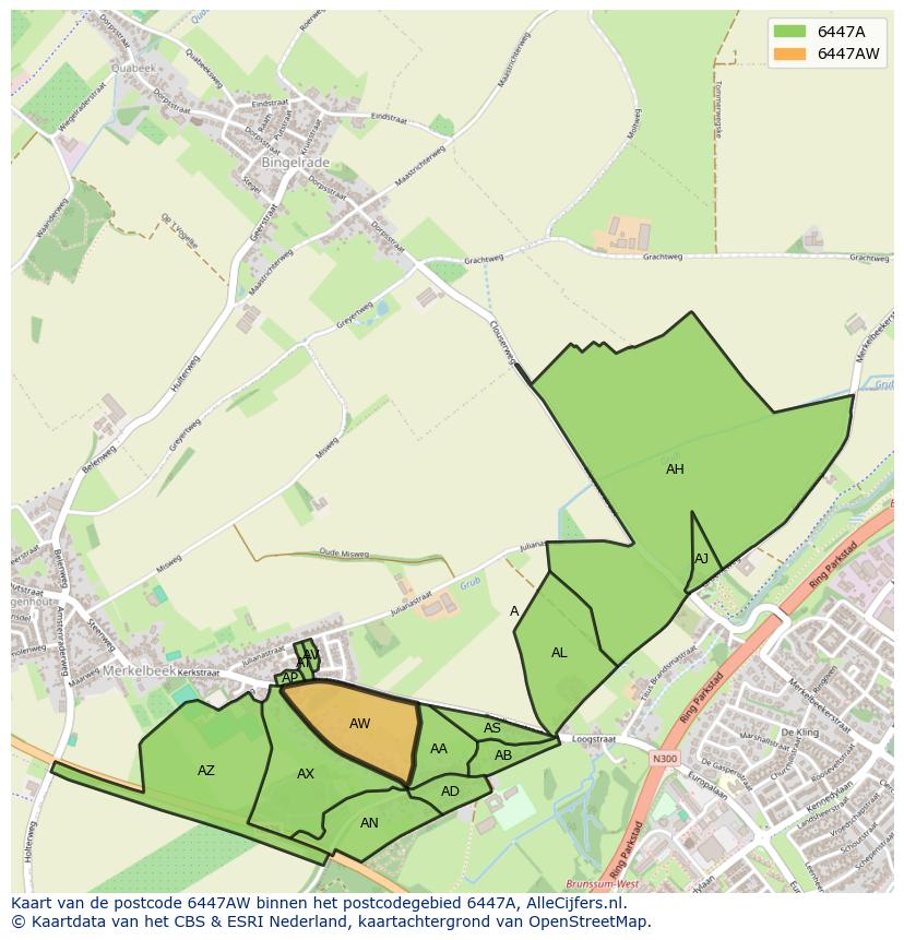 Afbeelding van het postcodegebied 6447 AW op de kaart.