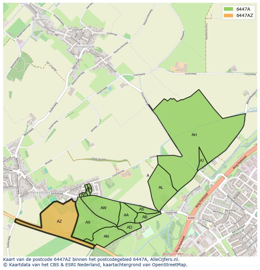 Afbeelding van het postcodegebied 6447 AZ op de kaart.