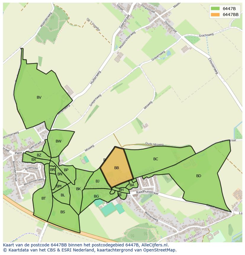 Afbeelding van het postcodegebied 6447 BB op de kaart.