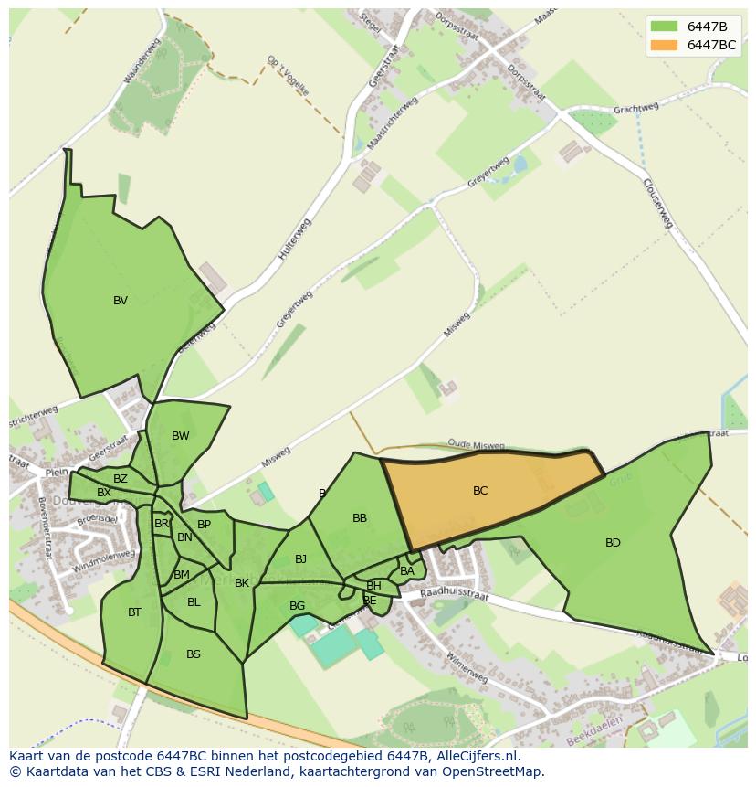 Afbeelding van het postcodegebied 6447 BC op de kaart.