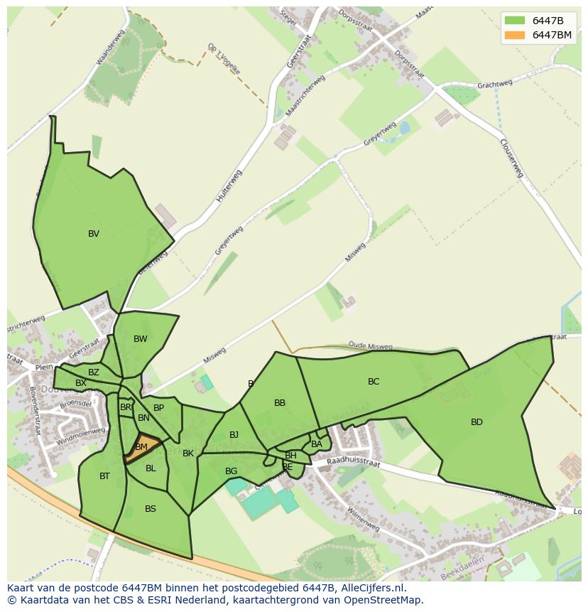 Afbeelding van het postcodegebied 6447 BM op de kaart.
