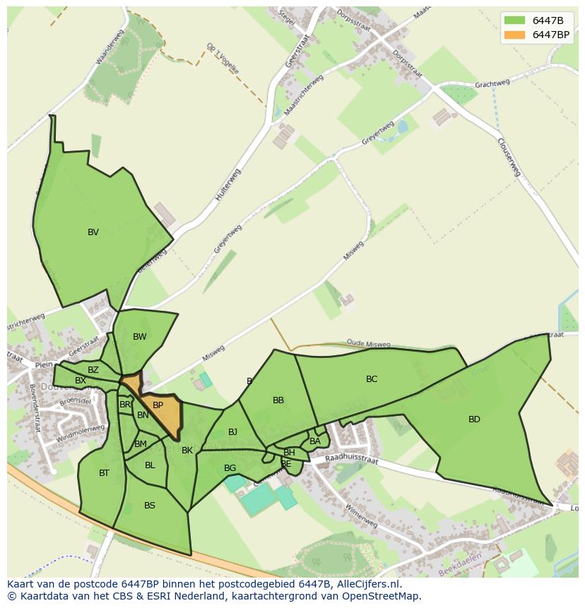 Afbeelding van het postcodegebied 6447 BP op de kaart.