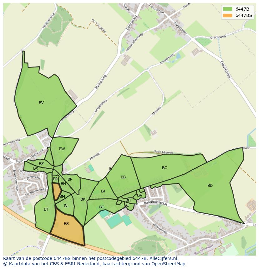 Afbeelding van het postcodegebied 6447 BS op de kaart.