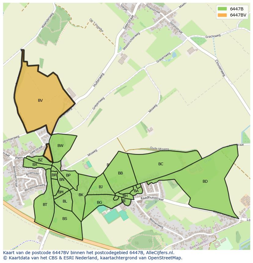 Afbeelding van het postcodegebied 6447 BV op de kaart.
