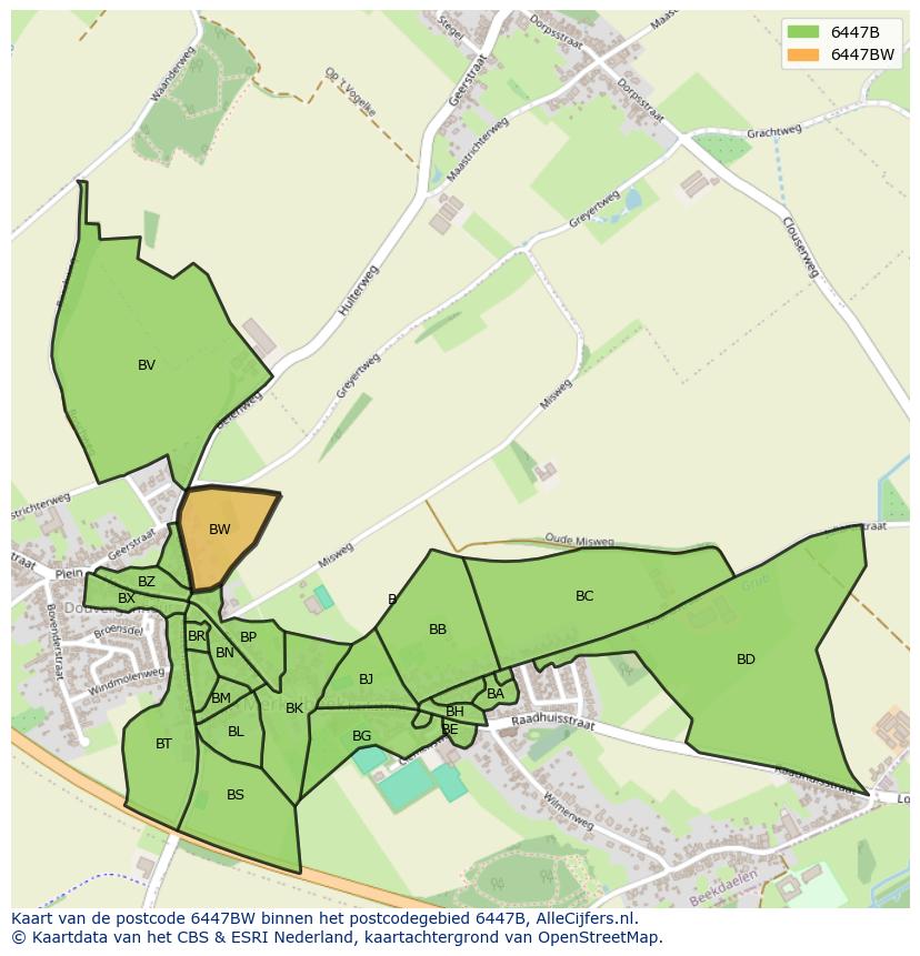 Afbeelding van het postcodegebied 6447 BW op de kaart.