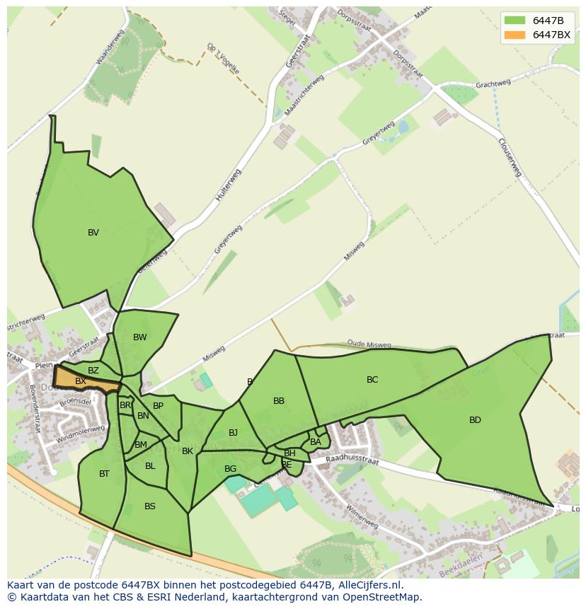 Afbeelding van het postcodegebied 6447 BX op de kaart.