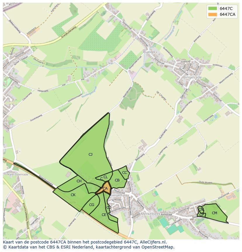 Afbeelding van het postcodegebied 6447 CA op de kaart.