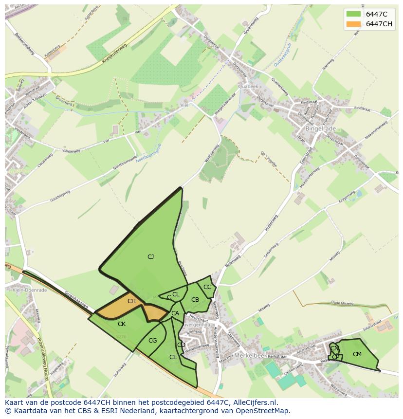 Afbeelding van het postcodegebied 6447 CH op de kaart.