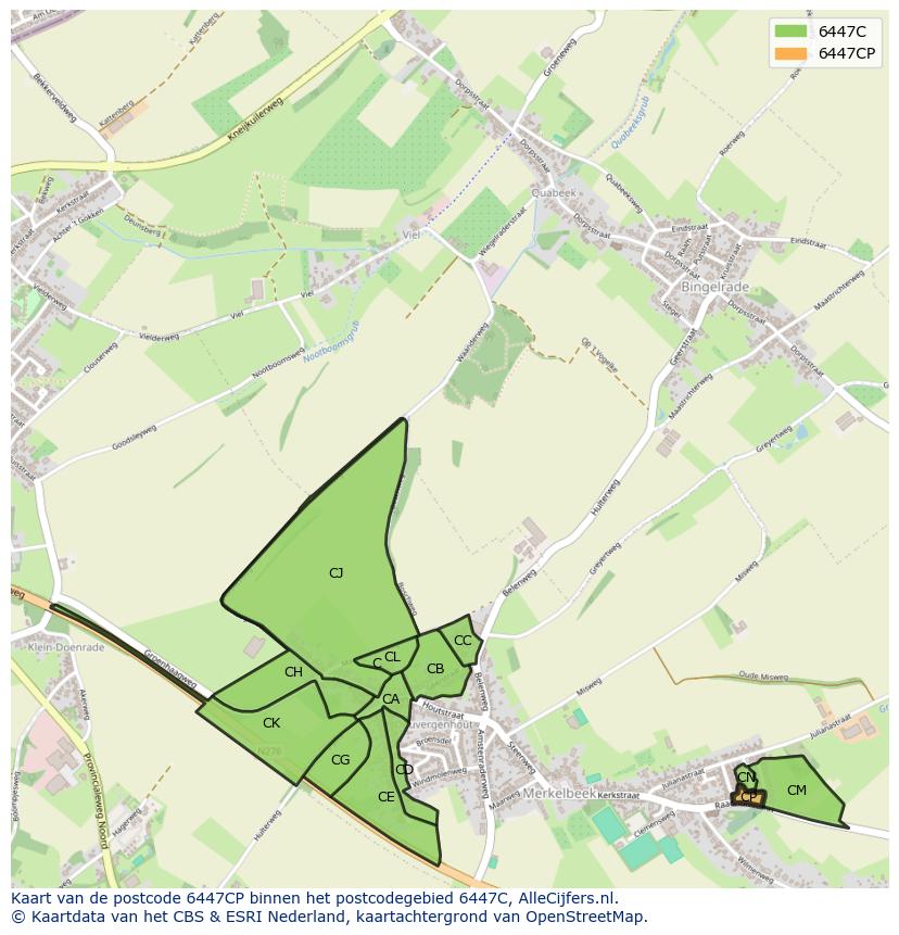 Afbeelding van het postcodegebied 6447 CP op de kaart.
