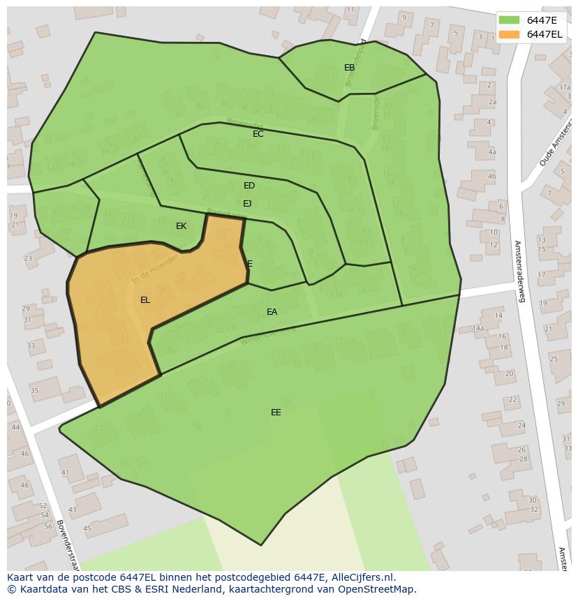 Afbeelding van het postcodegebied 6447 EL op de kaart.
