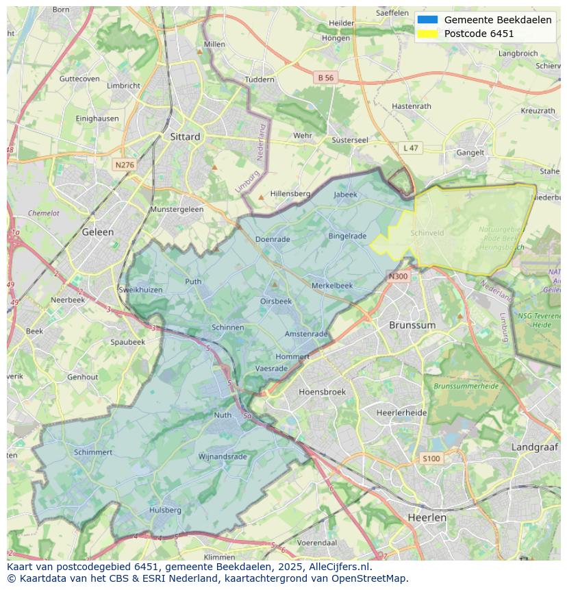 Afbeelding van het postcodegebied 6451 op de kaart.