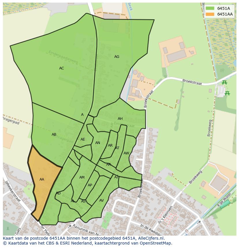 Afbeelding van het postcodegebied 6451 AA op de kaart.