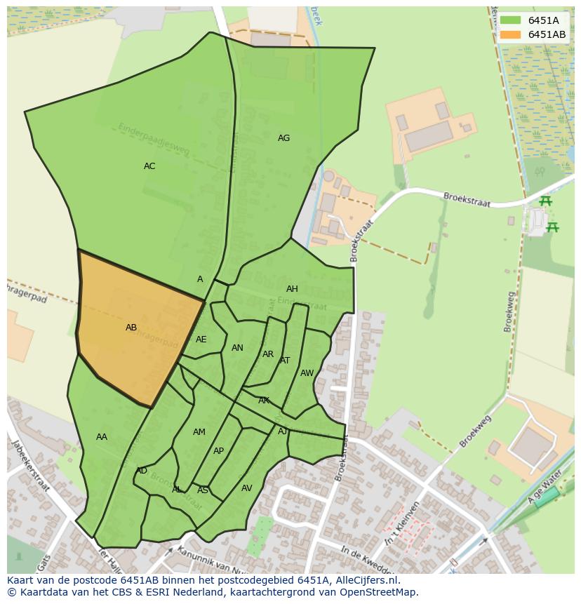 Afbeelding van het postcodegebied 6451 AB op de kaart.