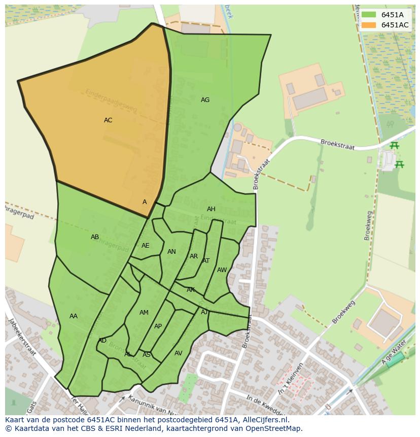 Afbeelding van het postcodegebied 6451 AC op de kaart.