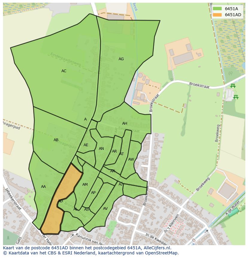 Afbeelding van het postcodegebied 6451 AD op de kaart.