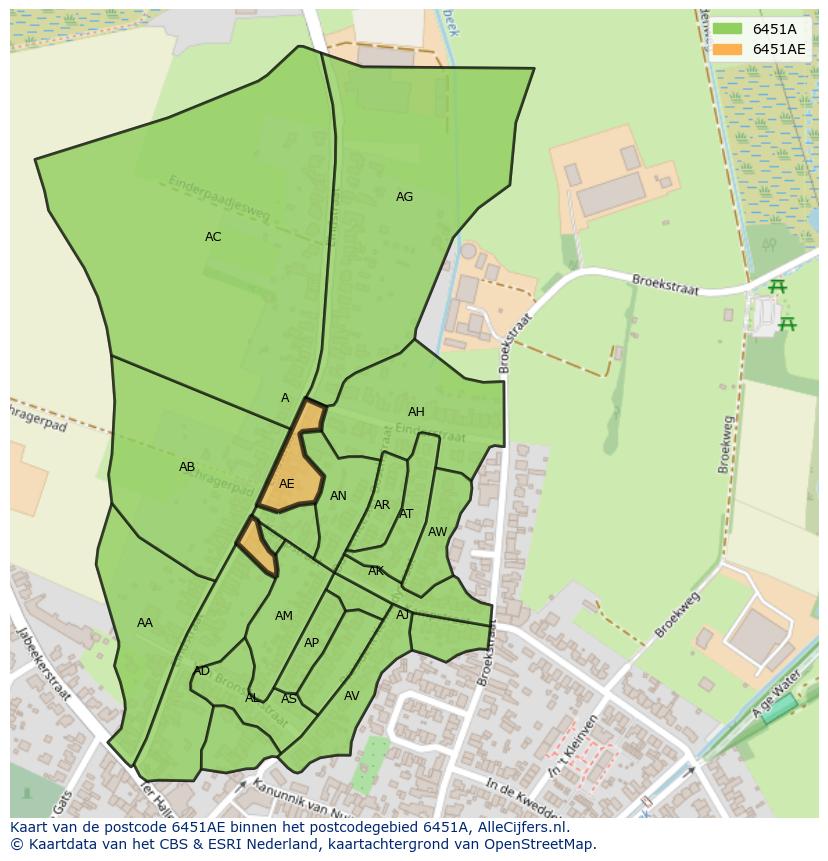 Afbeelding van het postcodegebied 6451 AE op de kaart.