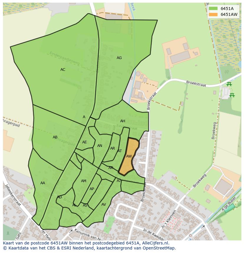 Afbeelding van het postcodegebied 6451 AW op de kaart.
