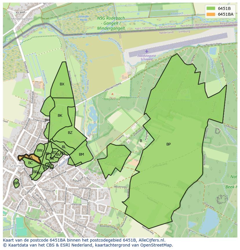 Afbeelding van het postcodegebied 6451 BA op de kaart.