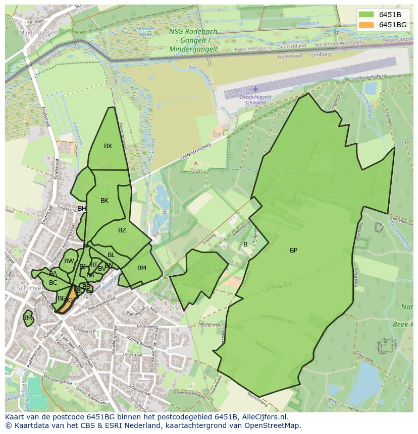 Afbeelding van het postcodegebied 6451 BG op de kaart.