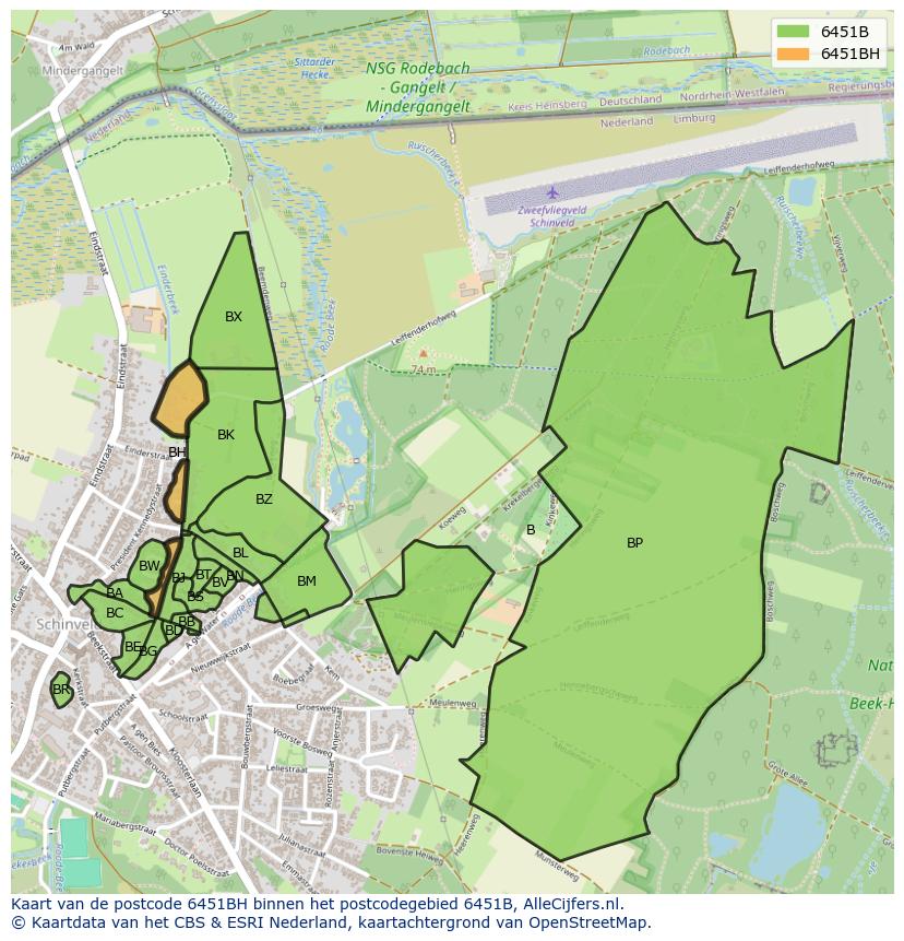 Afbeelding van het postcodegebied 6451 BH op de kaart.