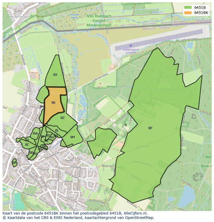 Afbeelding van het postcodegebied 6451 BK op de kaart.