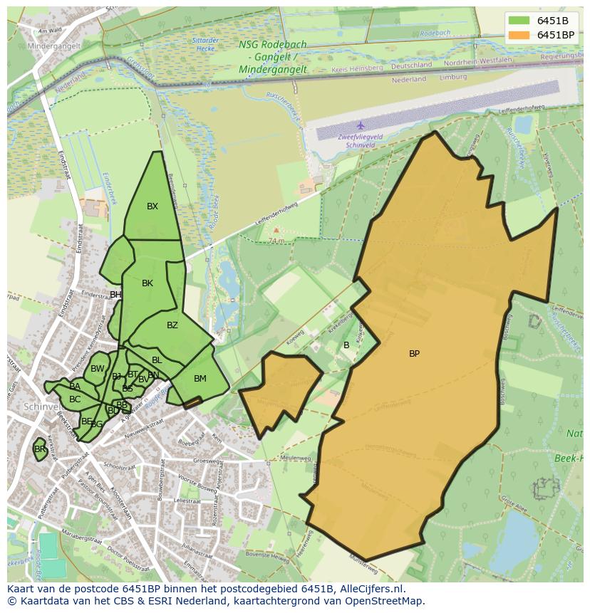 Afbeelding van het postcodegebied 6451 BP op de kaart.