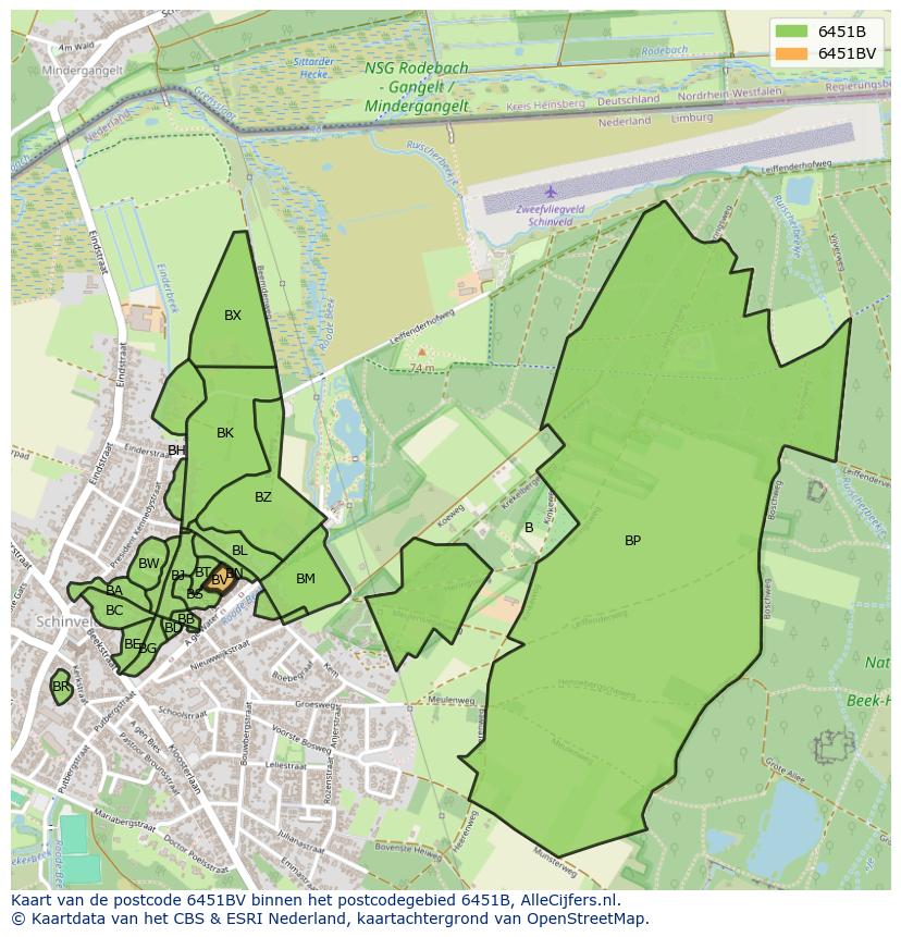 Afbeelding van het postcodegebied 6451 BV op de kaart.