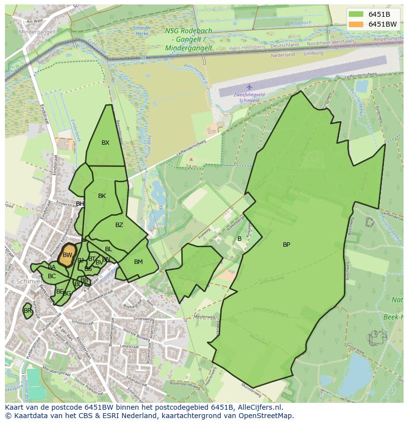 Afbeelding van het postcodegebied 6451 BW op de kaart.