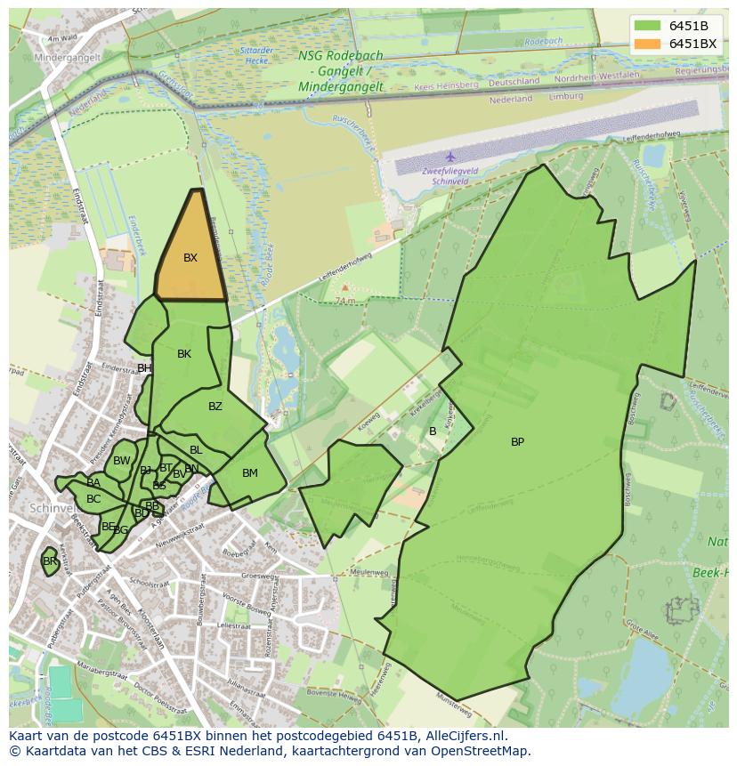 Afbeelding van het postcodegebied 6451 BX op de kaart.