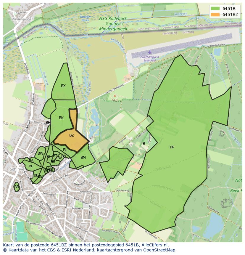Afbeelding van het postcodegebied 6451 BZ op de kaart.