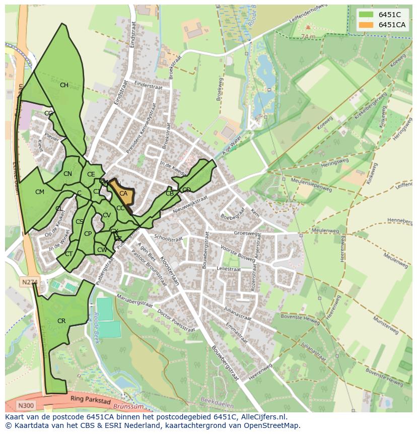 Afbeelding van het postcodegebied 6451 CA op de kaart.