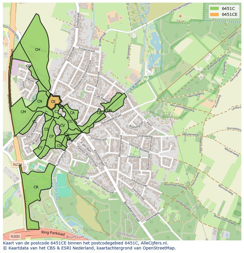 Afbeelding van het postcodegebied 6451 CE op de kaart.