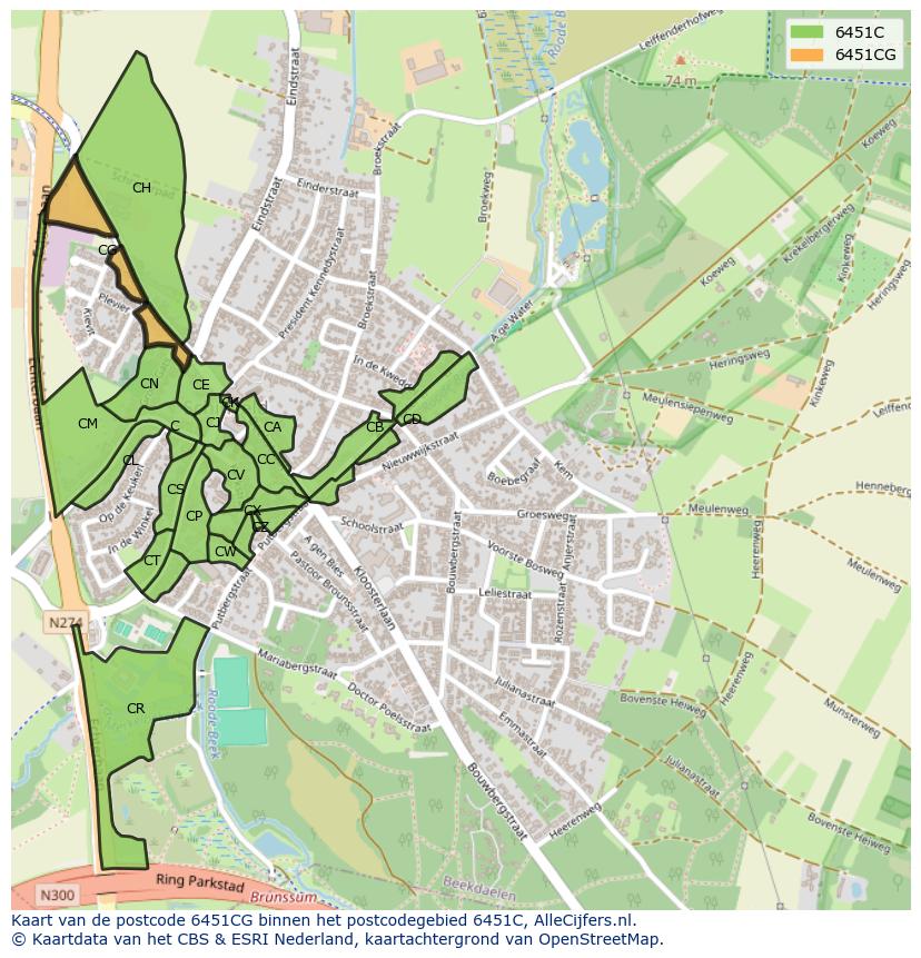 Afbeelding van het postcodegebied 6451 CG op de kaart.